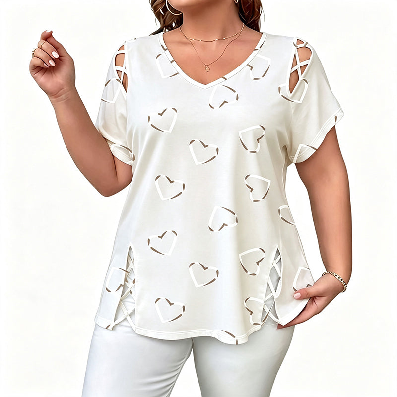 Women’s Heart Print V-Neck Top