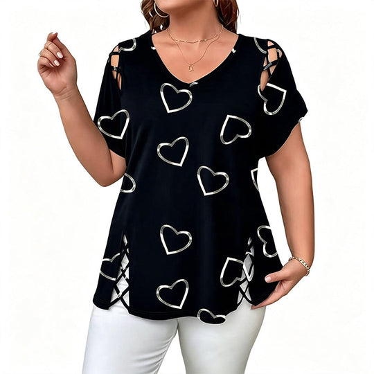 Women’s Heart Print V-Neck Top