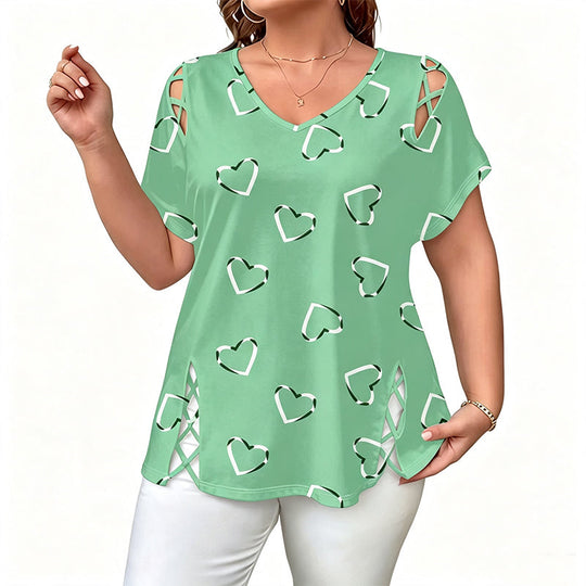 Women’s Heart Print V-Neck Top
