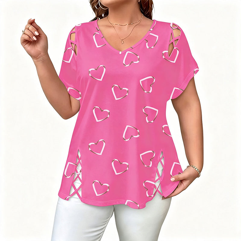 Women’s Heart Print V-Neck Top