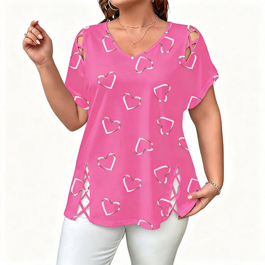 Women’s Heart Print V-Neck Top