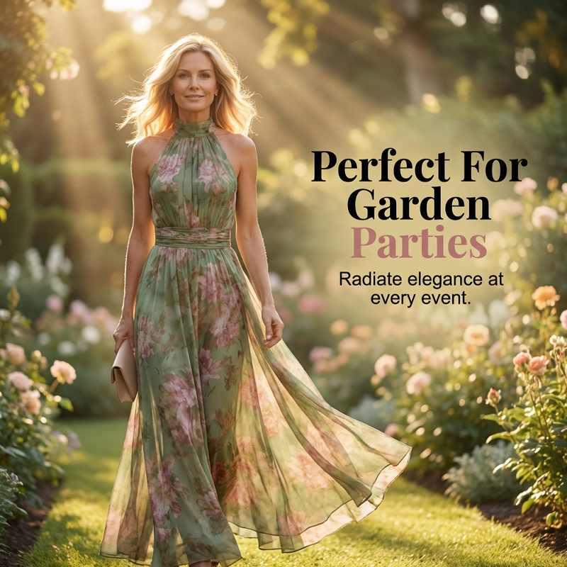 🎁2026 New Arrivals 50% OFF💥Elegant Floral Print Halter Neck Maxi Dress