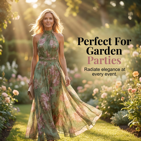 🎁2026 New Arrivals 50% OFF💥Elegant Floral Print Halter Neck Maxi Dress