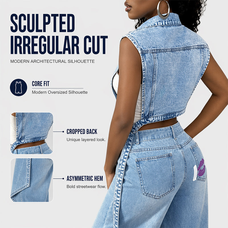 🎉50% OFF! 🧥Women Sleeveless High Slit Denim Vest Dress – Patchwork Longline Jean Waistcoat ✨