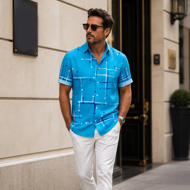🎉 2026 Sale — Over 36,200 Sold!💞 Men’s Geometric Print Relaxed‑Fit Button‑Down Shirt