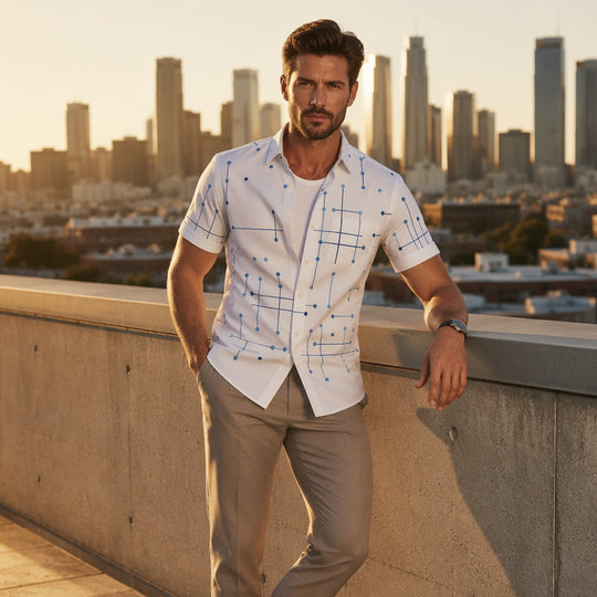 🎉 2026 Sale — Over 36,200 Sold!💞 Men’s Geometric Print Relaxed‑Fit Button‑Down Shirt