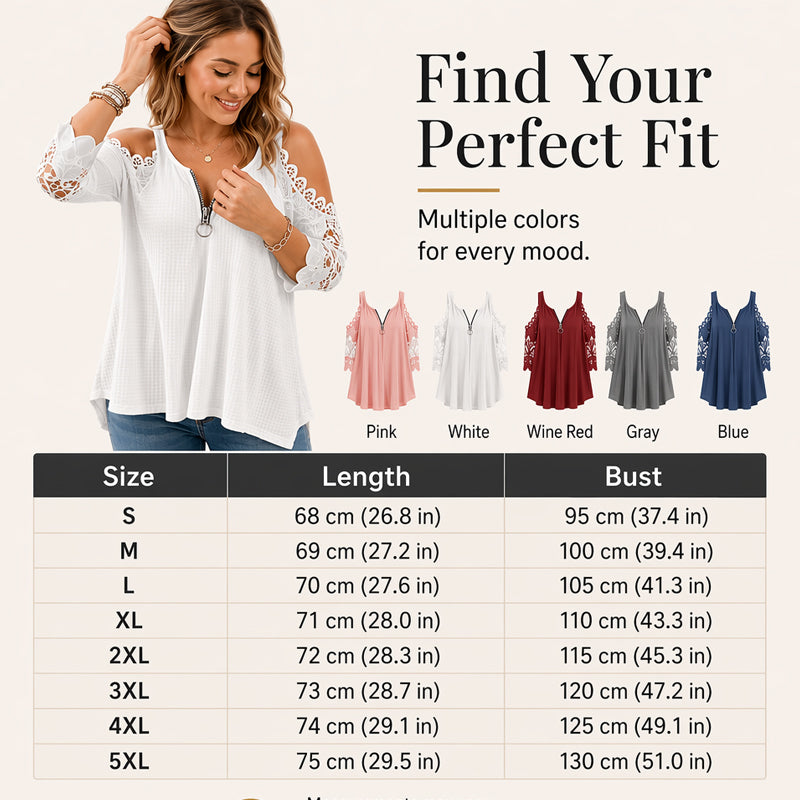 Must-Have🔥 Lace Cold Shoulder Top with Zipper – Edgy Detail &amp; Breathable Fabric for Effortless Style ✨