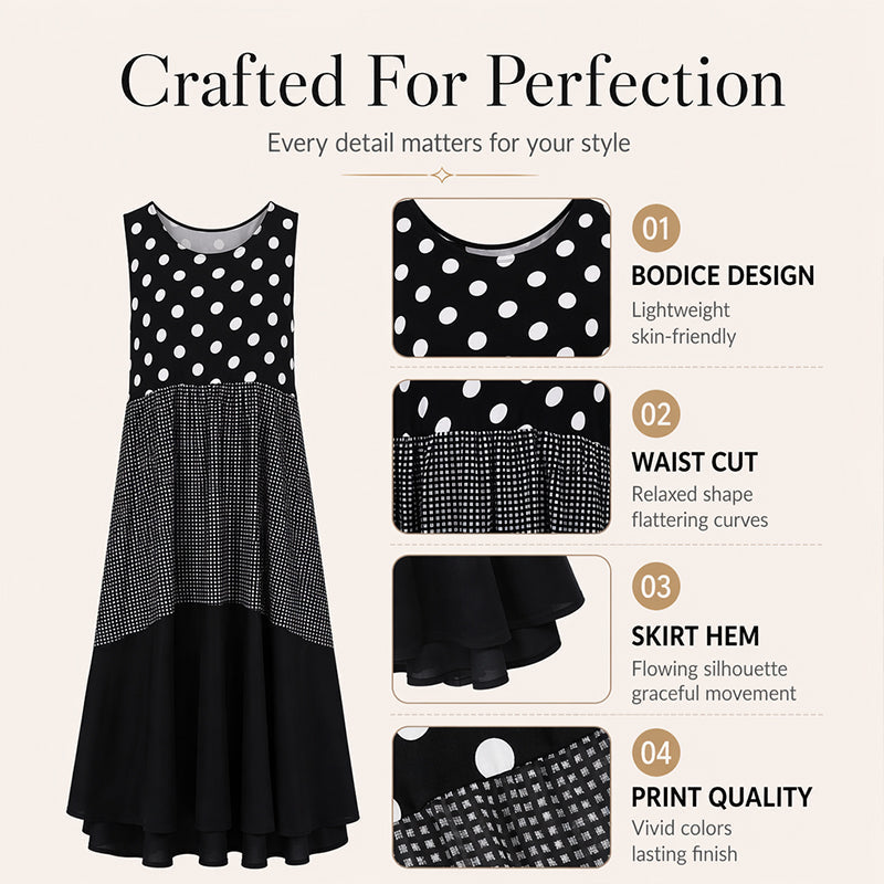 Women's Sleeveless Polka Dot & Plaid Patchwork Dress