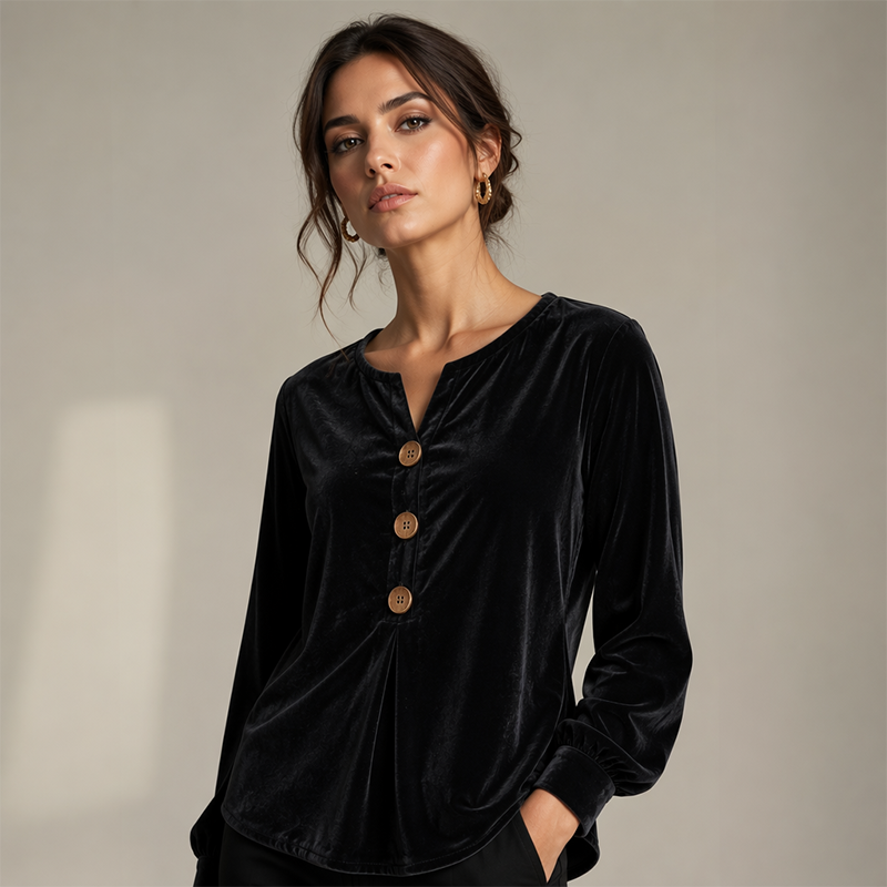 ✨🛍️Fresh Drop - Relaxed Velvet Blouse - Lightweight &amp; Neat Finish for Everyday Elegance