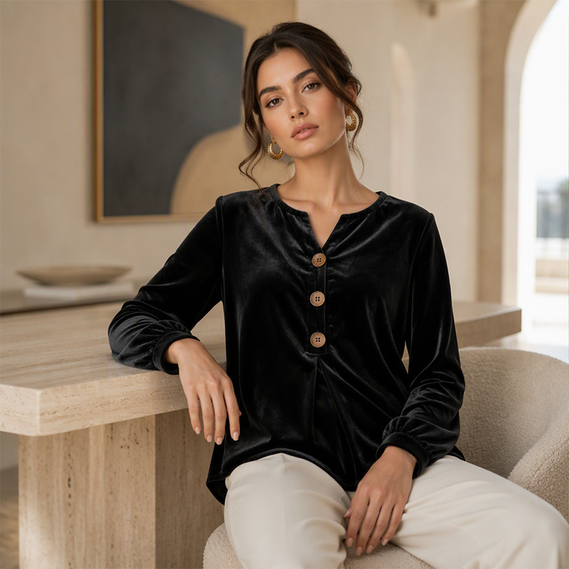 ✨🛍️Fresh Drop - Relaxed Velvet Blouse - Lightweight &amp; Neat Finish for Everyday Elegance