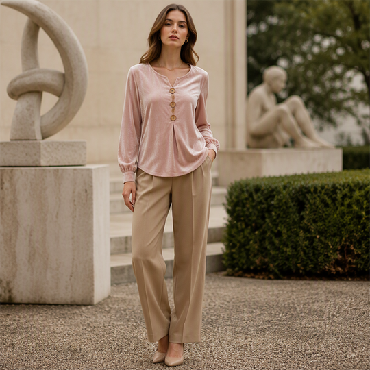 ✨🛍️Fresh Drop - Relaxed Velvet Blouse - Lightweight &amp; Neat Finish for Everyday Elegance