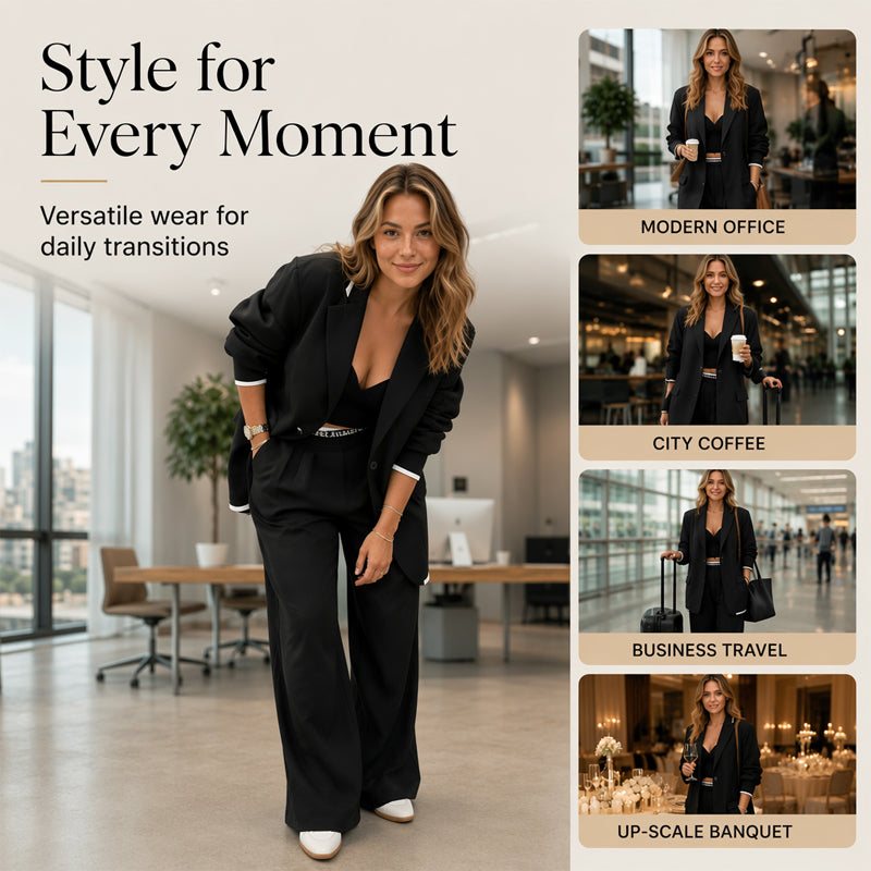 ✨🛍️Fresh Drop - Blazer &amp; Wide-Leg Pant Suit – Clean Lines &amp; Breezy Comfort for Confident All-Day Wear