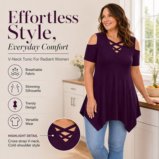 👚Top Pick - Criss Cross Cold-Shoulder Blouse – Flowy &amp; Flattering for Beach Days or Evening Outings 🌿