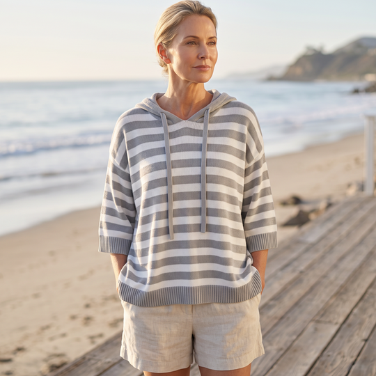 ✨🛍️Fresh Drop - Casual Hooded Pullover with Stripes – Easy Style for Coffee Runs or Relaxed Days