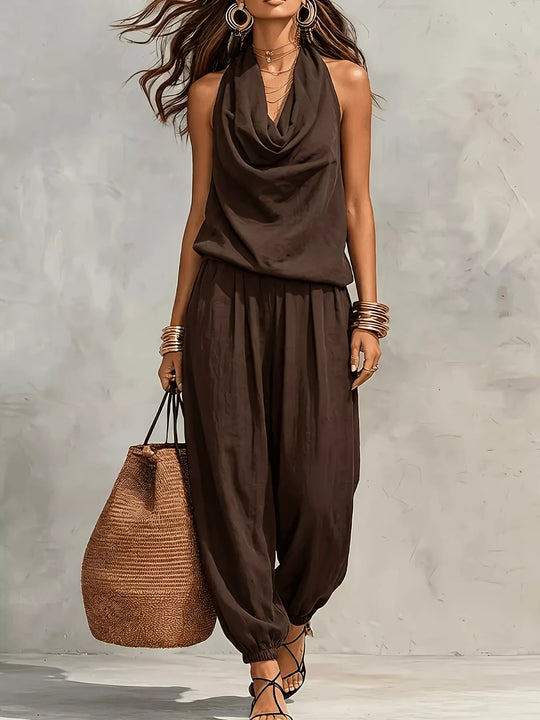 💃 2026 Sale — Over 33,000 Sold!🔥 Chic Draped Halter Neck Jumpsuit – Relaxed Wide-Leg Silhouette ✨