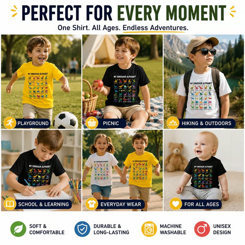 Kids Dinosaur Alphabet Graphic T-Shirt