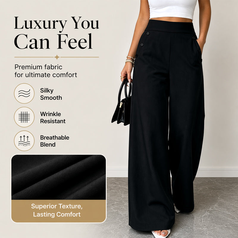 Trending Now⭐👖✨ High-Waisted Wide-Leg Pants with Side Buttons – Flattering Silhouette &amp; Unique Detail for Effortless Style