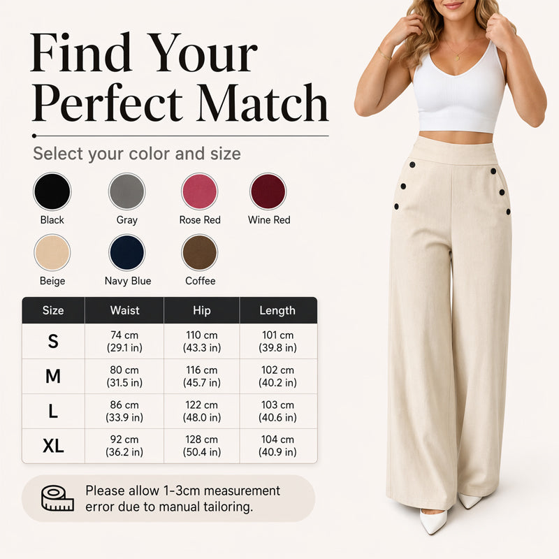 Trending Now⭐👖✨ High-Waisted Wide-Leg Pants with Side Buttons – Flattering Silhouette &amp; Unique Detail for Effortless Style