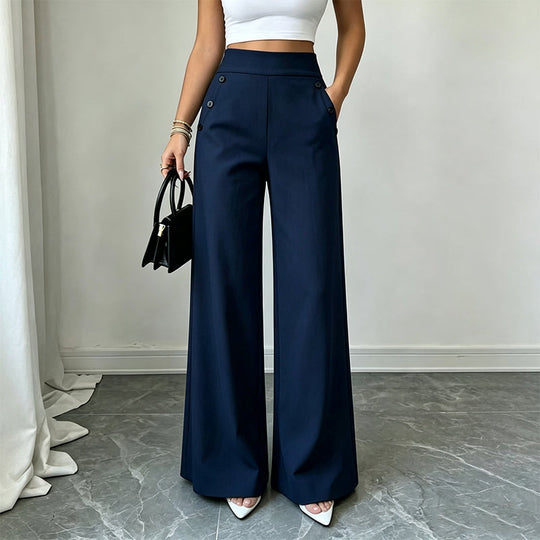 Trending Now⭐👖✨ High-Waisted Wide-Leg Pants with Side Buttons – Flattering Silhouette &amp; Unique Detail for Effortless Style