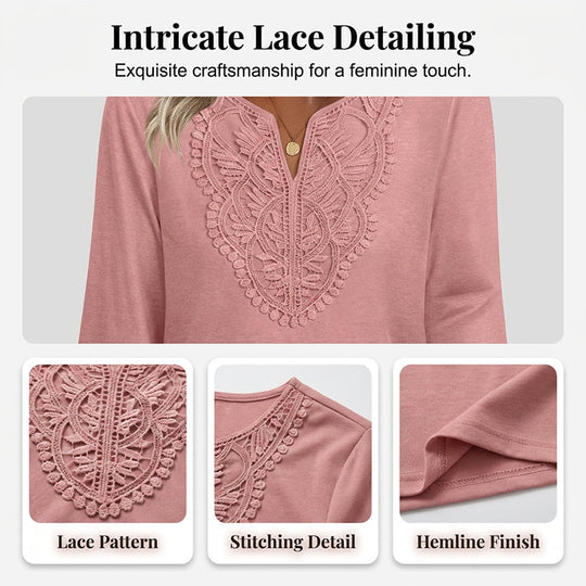 ☀️👚Top Pick - Lace-Trim V-Neck Blouse – Breathable Fabric &amp; Flattering Drape for Work or Weekend 🌿