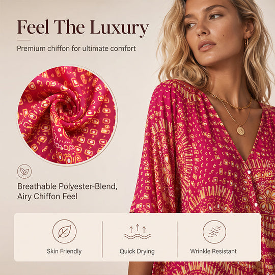 Trending Now⭐👚 Boho Print Batwing Sleeve Top – Flowing V-Neck &amp; Effortless Bohemian Style