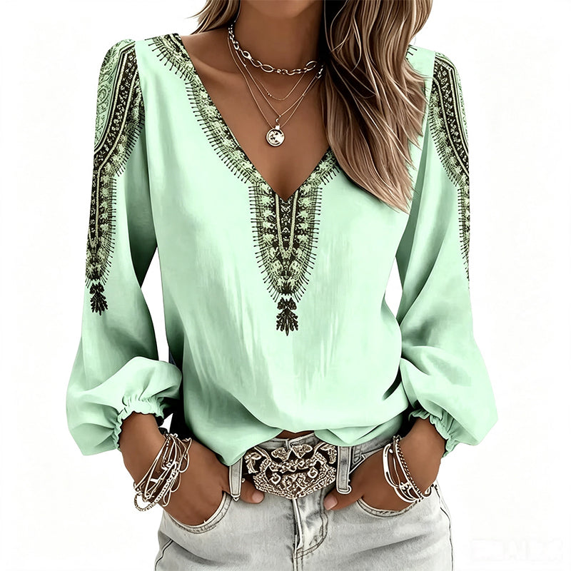 ✨🛍️Fresh Drop - V-Neck 3D Print Long Sleeve – Flattering Fit &amp; Modern Aesthetic for Any Wardrobe
