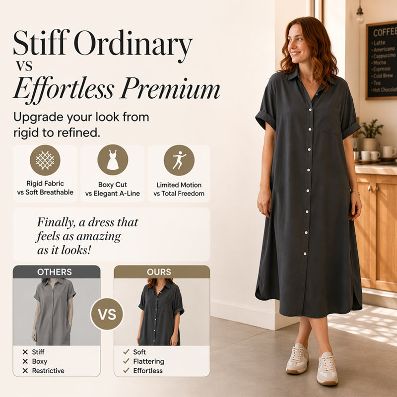 ✨Loose-Fit Denim Dress with Button Placket – Timeless Wardrobe Staple for Weekends or Travel 🍃