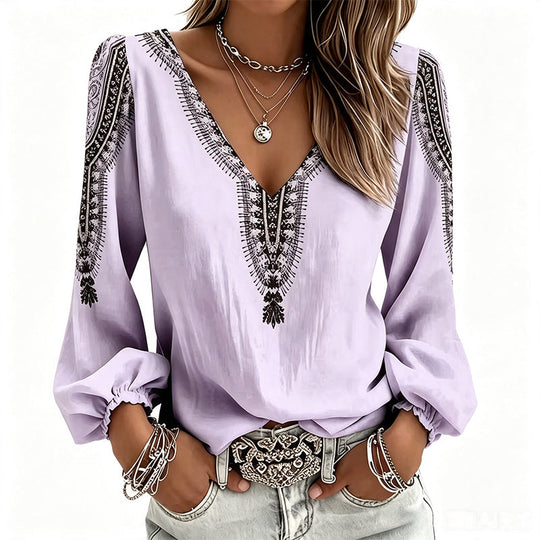 ✨🛍️Fresh Drop - V-Neck 3D Print Long Sleeve – Flattering Fit &amp; Modern Aesthetic for Any Wardrobe