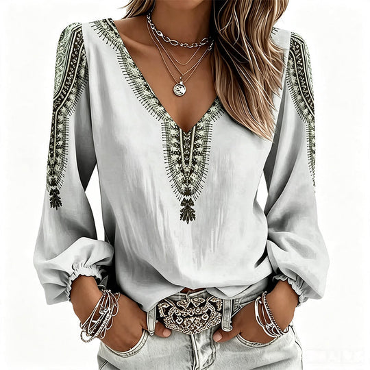 ✨🛍️Fresh Drop - V-Neck 3D Print Long Sleeve – Flattering Fit &amp; Modern Aesthetic for Any Wardrobe