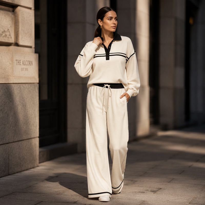 Trending Now👚👖 Striped Patchwork Hoodie & Wide-Leg Pants Set – Relaxed 2-Piece for Effortless Street Style