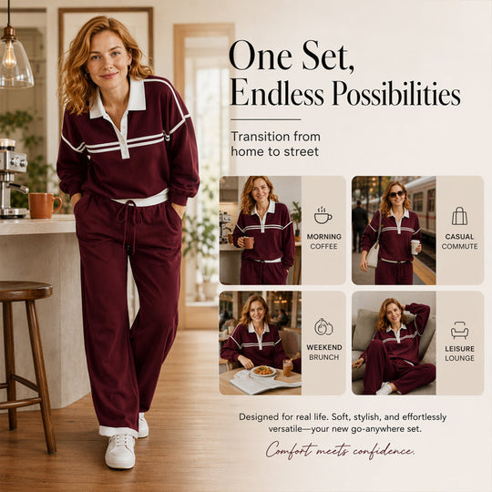 Trending Now👚👖 Striped Patchwork Hoodie &amp; Wide-Leg Pants Set – Relaxed 2-Piece for Effortless Street Style