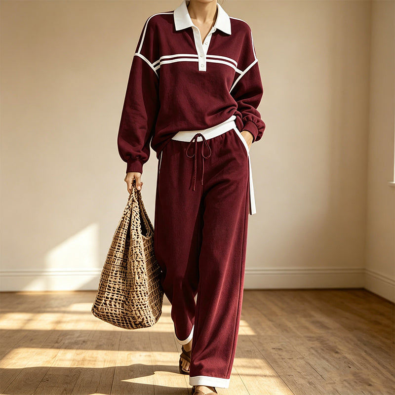 Trending Now👚👖 Striped Patchwork Hoodie &amp; Wide-Leg Pants Set – Relaxed 2-Piece for Effortless Street Style