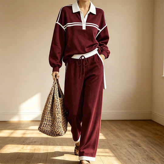 Trending Now👚👖 Striped Patchwork Hoodie &amp; Wide-Leg Pants Set – Relaxed 2-Piece for Effortless Street Style