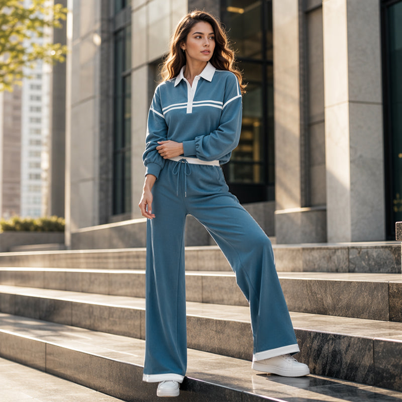 Trending Now👚👖 Striped Patchwork Hoodie &amp; Wide-Leg Pants Set – Relaxed 2-Piece for Effortless Street Style
