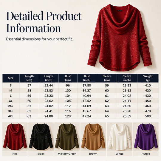 👚New Arrivals - Sequin Cowl Neck Pullover – Soft Ribbed Cuffs &amp; Elegant Drape for Any Occasion 🌿