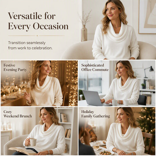 👚New Arrivals - Sequin Cowl Neck Pullover – Soft Ribbed Cuffs &amp; Elegant Drape for Any Occasion 🌿