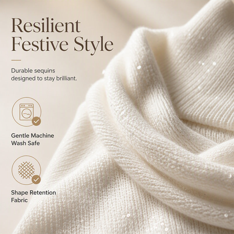 👚New Arrivals - Sequin Cowl Neck Pullover – Soft Ribbed Cuffs &amp; Elegant Drape for Any Occasion 🌿