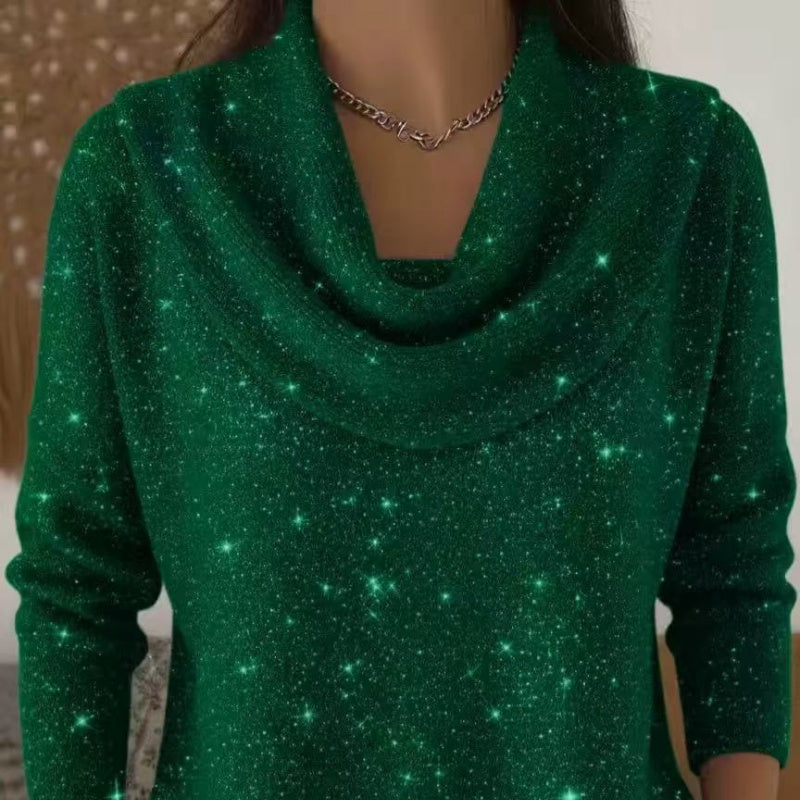 👚New Arrivals - Sequin Cowl Neck Pullover – Soft Ribbed Cuffs &amp; Elegant Drape for Any Occasion 🌿