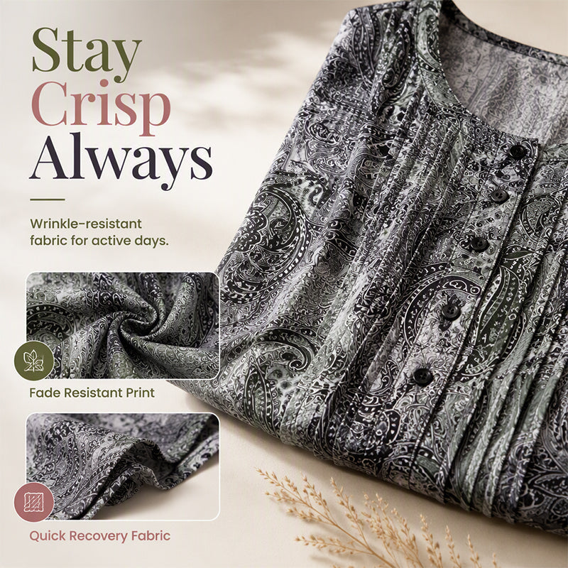 Plus-Size Paisley Blouse – Loose Fit &amp; Curved Hem Design