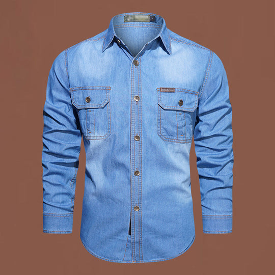 Bestseller🏆👔 Classic Cotton Shirt with Denim Aesthetic – Relaxed Silhouette &amp; Timeless Style for Everyday Wear