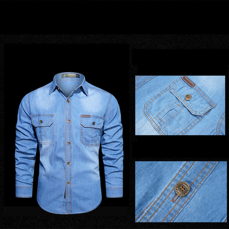 Bestseller🏆👔 Classic Cotton Shirt with Denim Aesthetic – Relaxed Silhouette &amp; Timeless Style for Everyday Wear