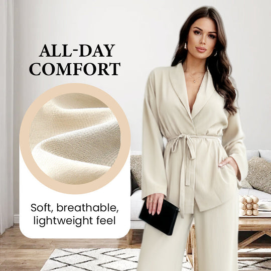 ✨50% OFF!Women’s Elegant V-Neck Top &amp; Wide-Leg Pants 2-Piece Set