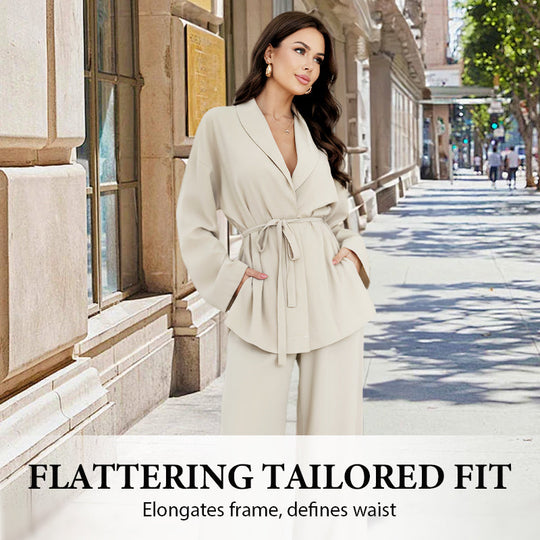 ✨50% OFF!Women’s Elegant V-Neck Top &amp; Wide-Leg Pants 2-Piece Set