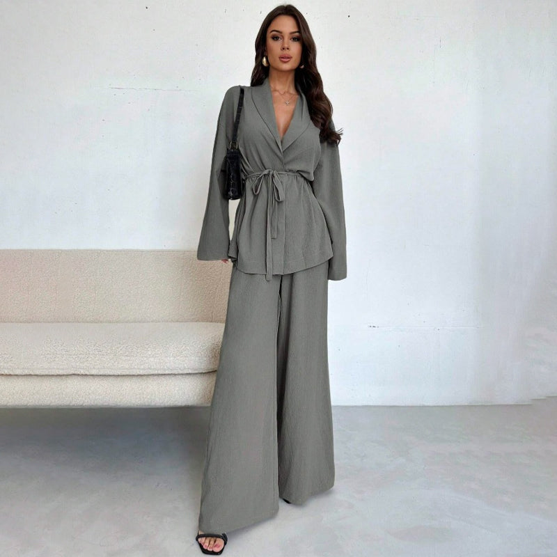 ✨50% OFF!Women’s Elegant V-Neck Top &amp; Wide-Leg Pants 2-Piece Set