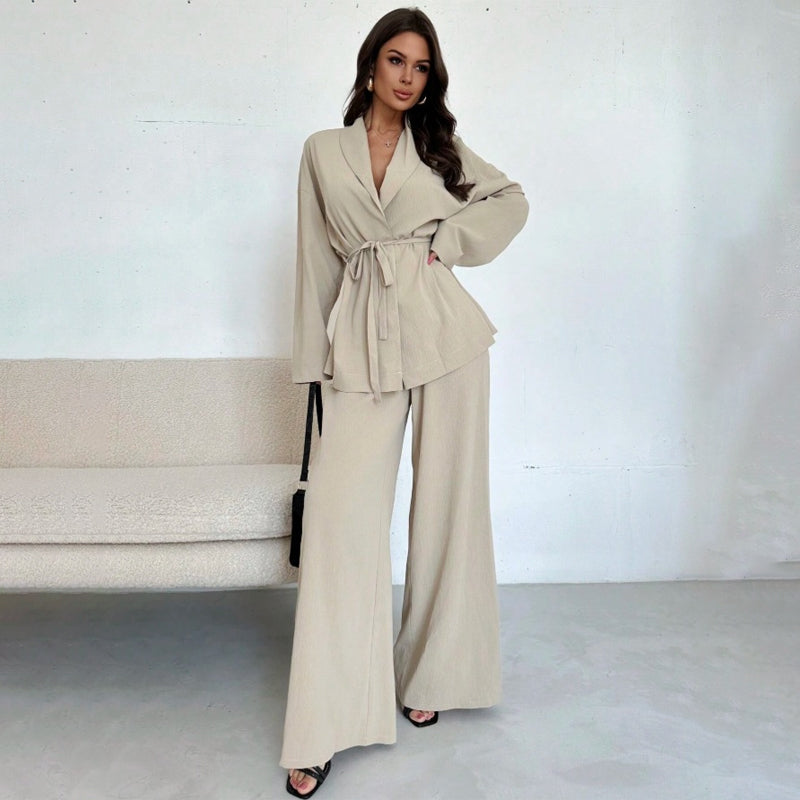 ✨50% OFF!Women’s Elegant V-Neck Top &amp; Wide-Leg Pants 2-Piece Set