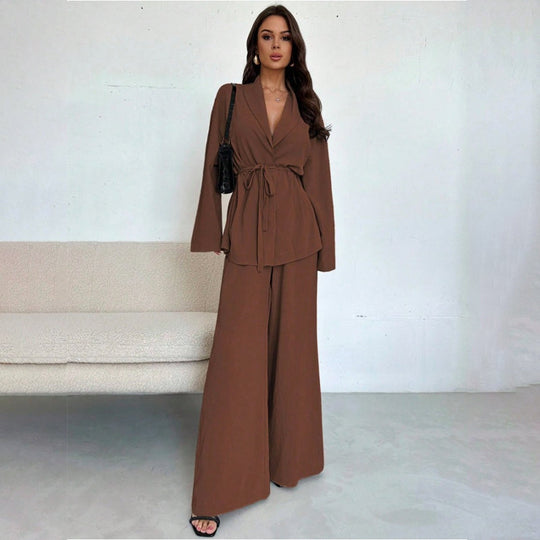 ✨50% OFF!Women’s Elegant V-Neck Top &amp; Wide-Leg Pants 2-Piece Set