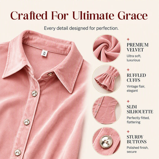☀️👚New Arrivals - Velvet Ruffle Cuff Top – Soft Drape &amp; Polished Button-Front for Work or Weekend