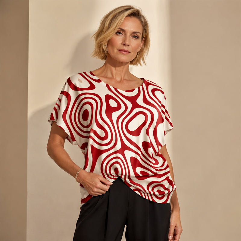 👚New Arrivals - Cooling Fabric V-Neck Top with Artistic Print – Wrinkle-Resistant &amp; Soft Touch for All-Day Wear