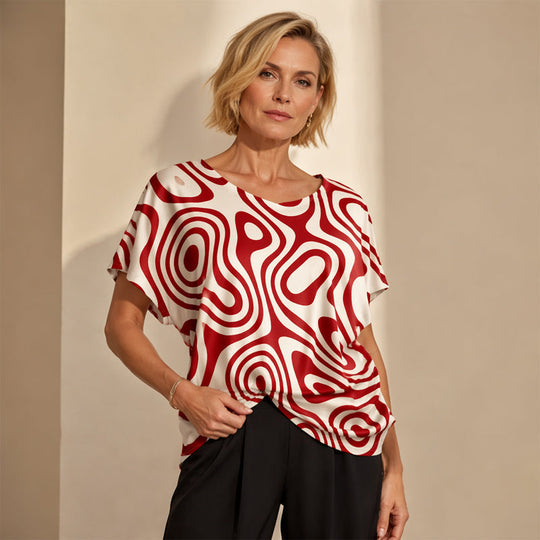 👚New Arrivals - Cooling Fabric V-Neck Top with Artistic Print – Wrinkle-Resistant &amp; Soft Touch for All-Day Wear