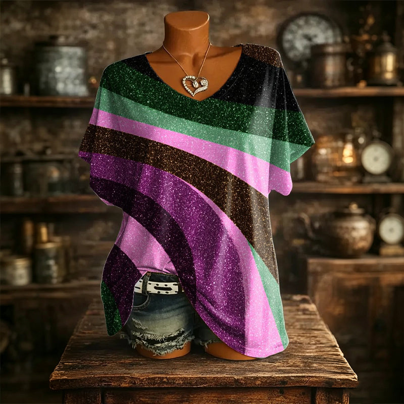 👚New Arrivals - Cooling Fabric V-Neck Top with Artistic Print – Wrinkle-Resistant &amp; Soft Touch for All-Day Wear